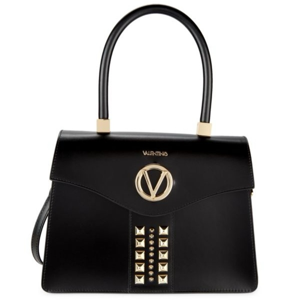 Valentino by Mario Valentino Black Satchel with Gold Accents